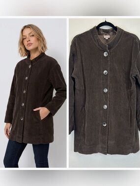 Velvet Corduroy Brown/Gray Shacket Size M J.Jill Boho Classic‎ Button Up Pockets